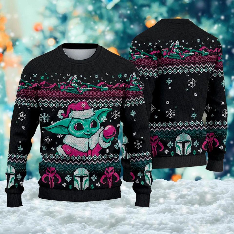 Cute Green Baby 3D Ugly Christmas Sweater, Galaxy Baby Xmas Sweatshirt - Image 2