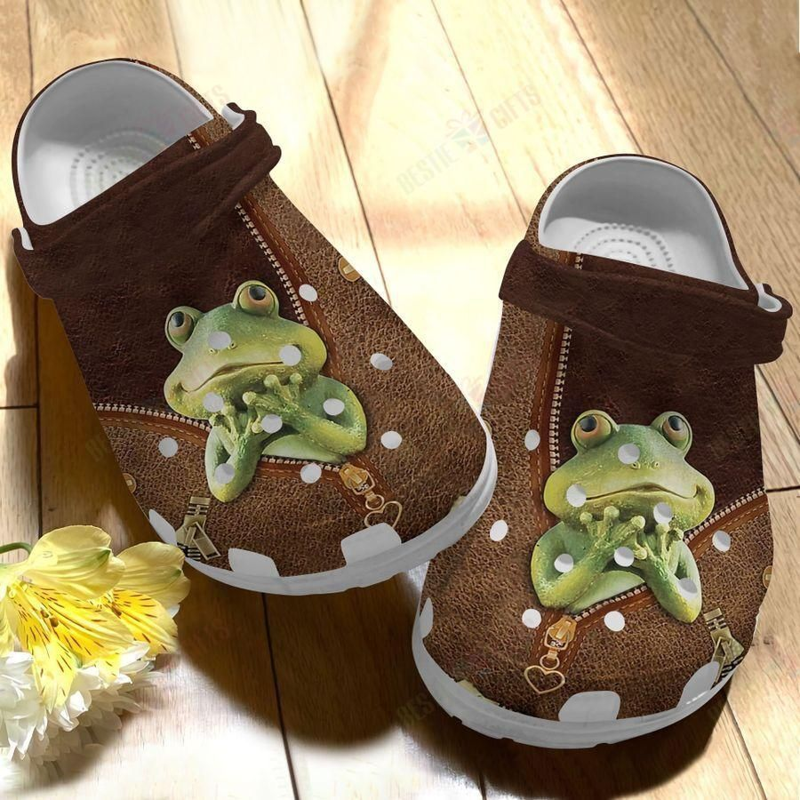 Cute Green Frog Leather Crocs Crocband Clogs Shoes Comfortable For Men Women and Kids