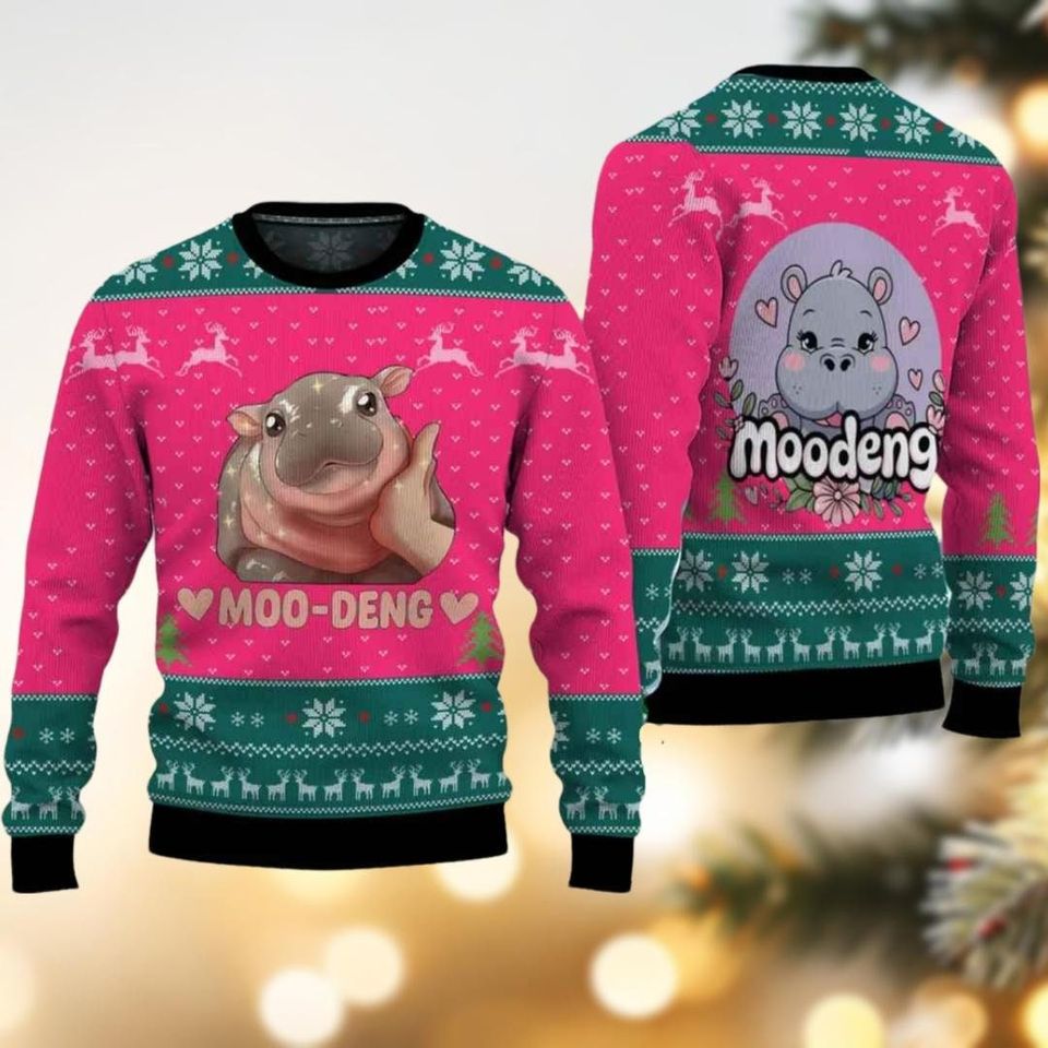 Cute Moo Deng Ugly Sweater - Fun Family Christmas Design