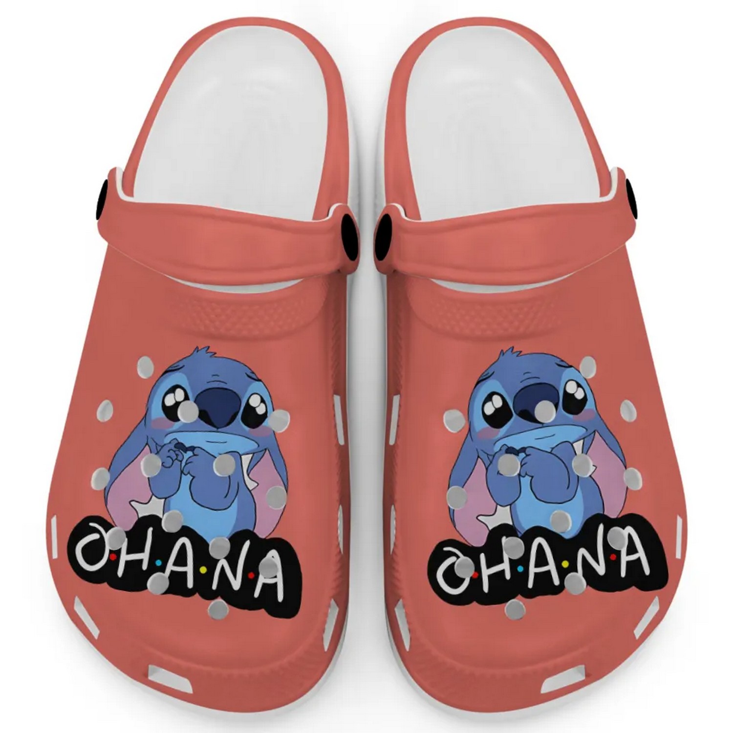 Cute Ohana Stitch Cartoon Bight Salmon Crocs Crocband Clogs Shoes Comfortable For Men Women and Kids