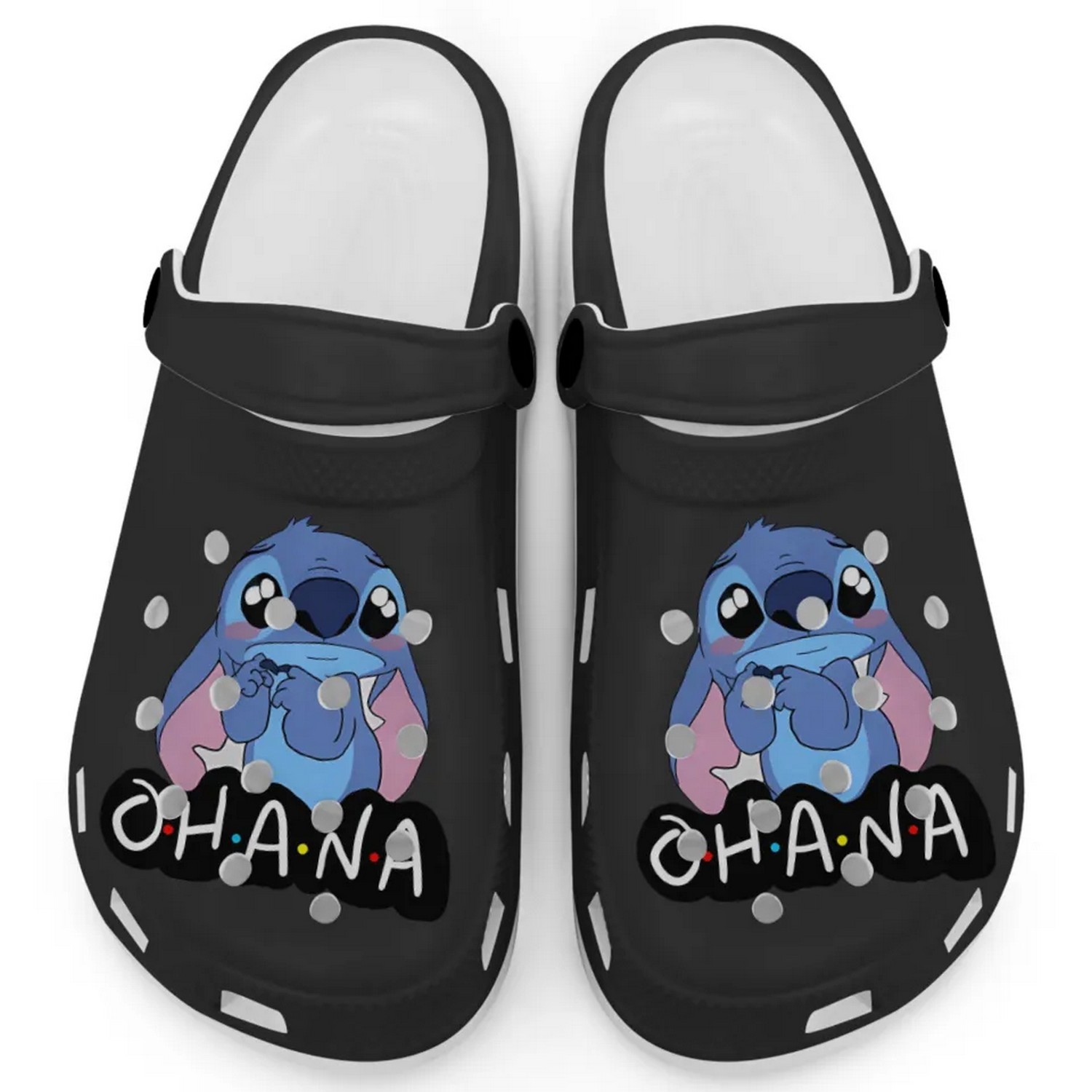 Cute Ohana Stitch Cartoon Black Crocs Crocband Clogs Shoes Comfortable For Men Women and Kids