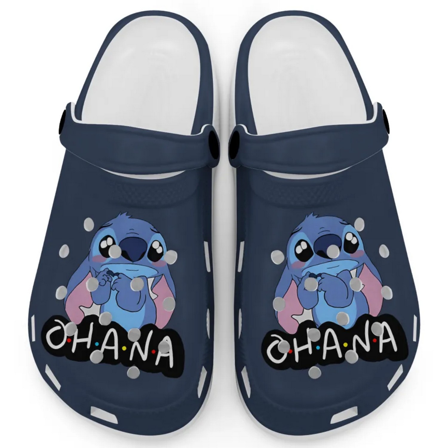 Cute Ohana Stitch Cartoon Blue Navy Crocs Crocband Clogs Shoes Comfortable For Men Women and Kids