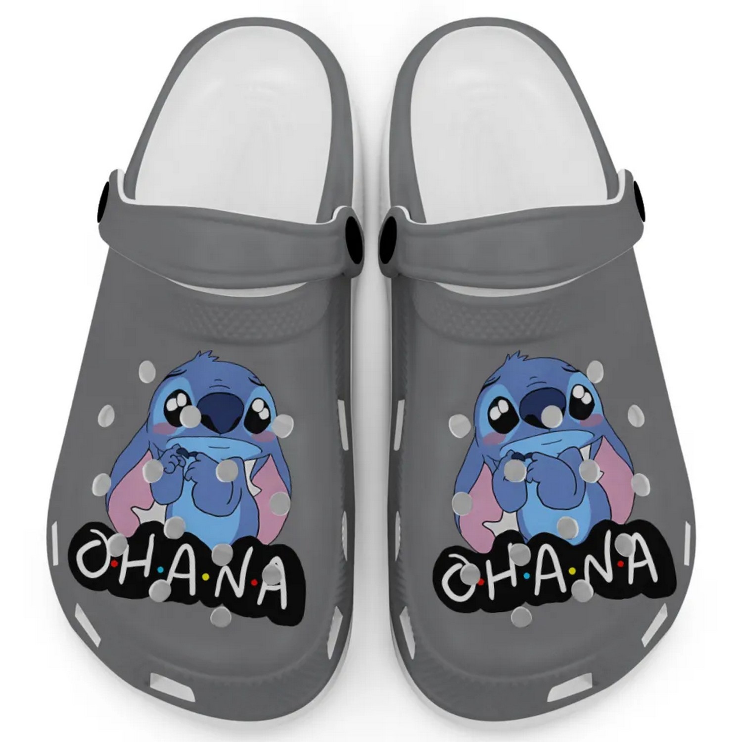 Cute Ohana Stitch Cartoon Grey Crocs Crocband Clogs Shoes Comfortable For Men Women and Kids
