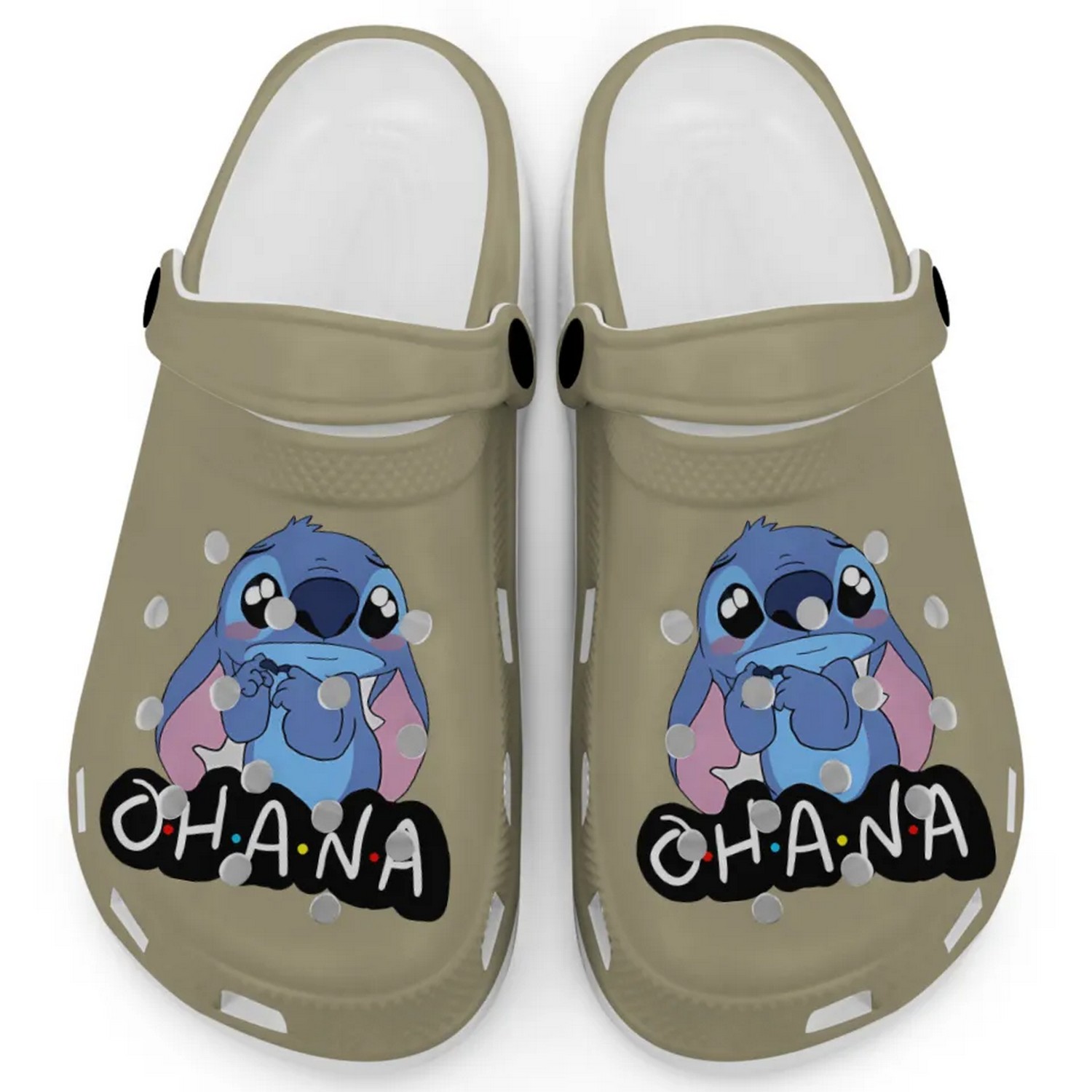Cute Ohana Stitch Cartoon Khaki Crocs Crocband Clogs Shoes Comfortable For Men Women and Kids