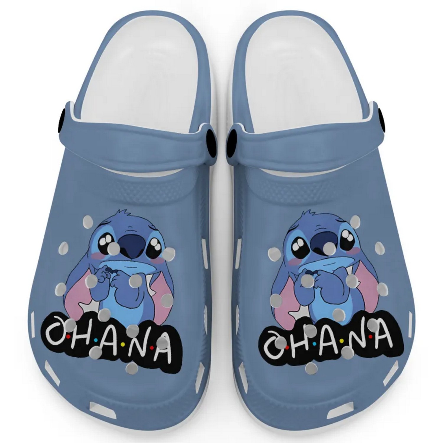 Cute Ohana Stitch Cartoon Mystic Blue Jean Crocs Crocband Clogs Shoes Comfortable For Men Women and Kids