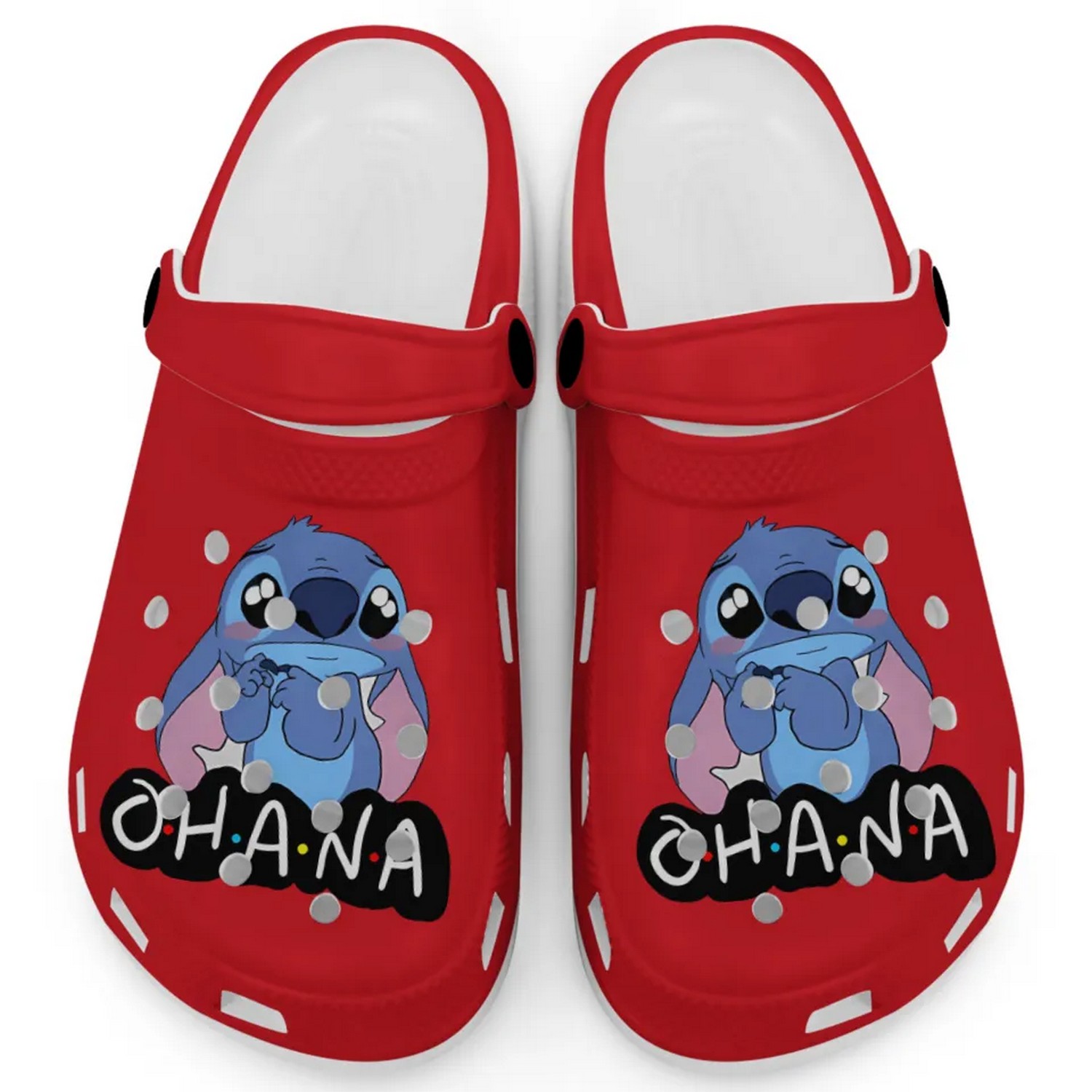 Cute Ohana Stitch Cartoon Red Crocs Crocband Clogs Shoes Comfortable For Men Women and Kids