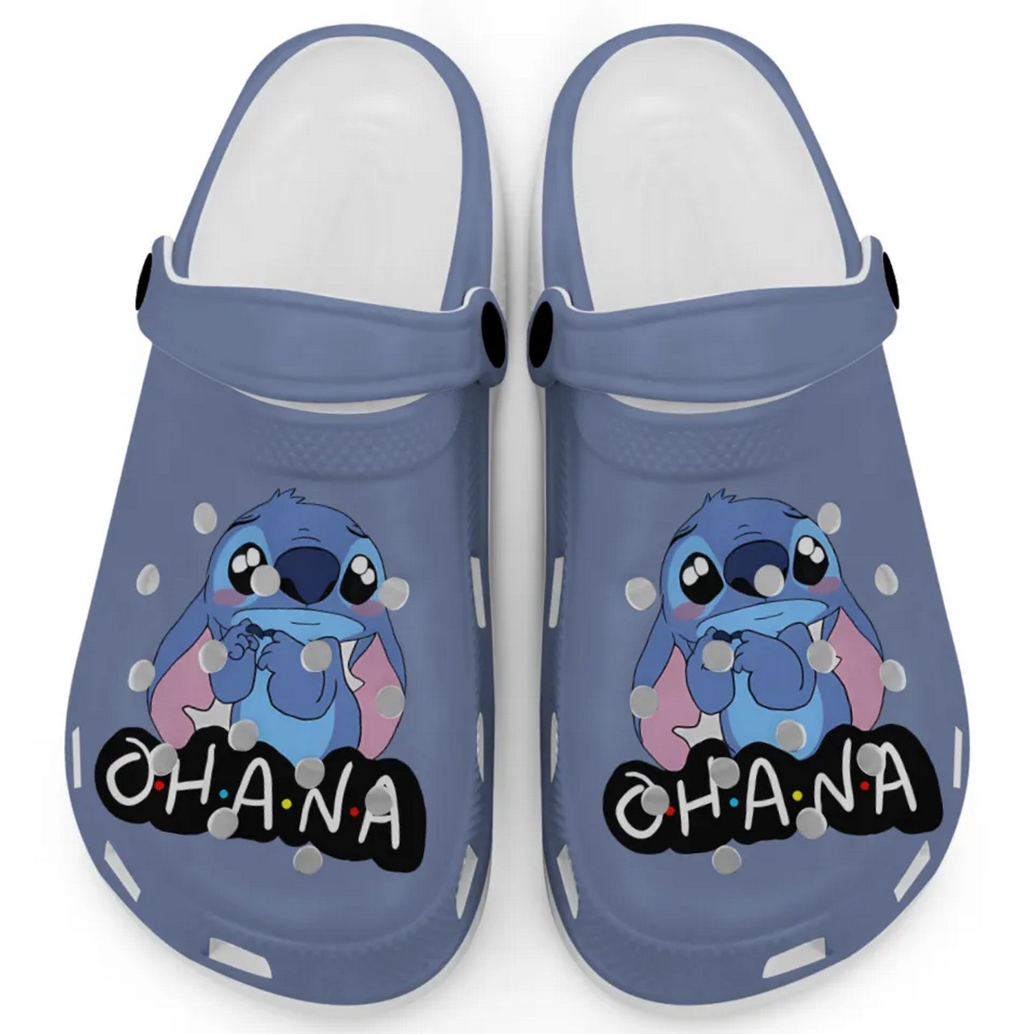 Cute Ohana Stitch Cartoon Wash Denim Crocs Crocband Clogs Shoes Comfortable For Men Women and Kids