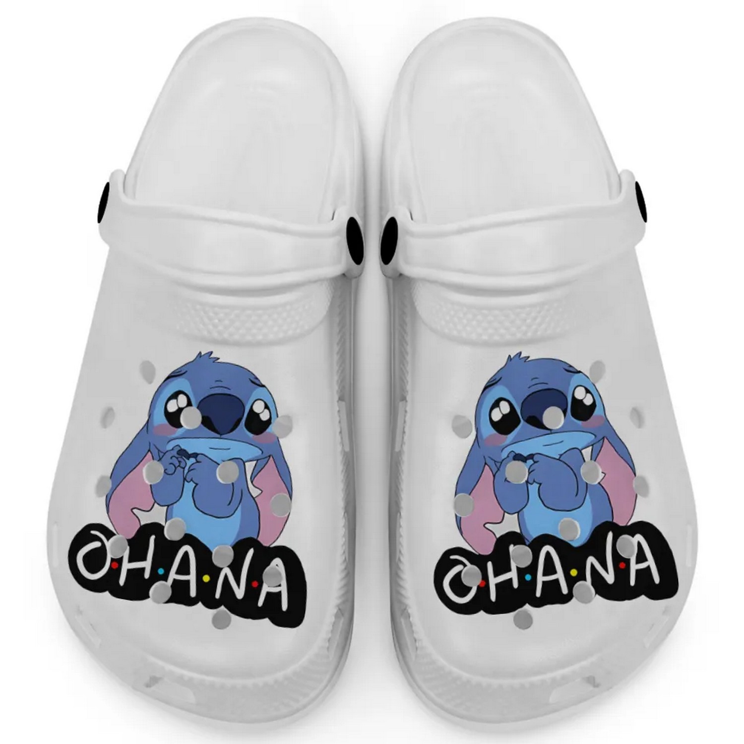 Cute Ohana Stitch Cartoon White Crocs Crocband Clogs Shoes Comfortable For Men Women and Kids