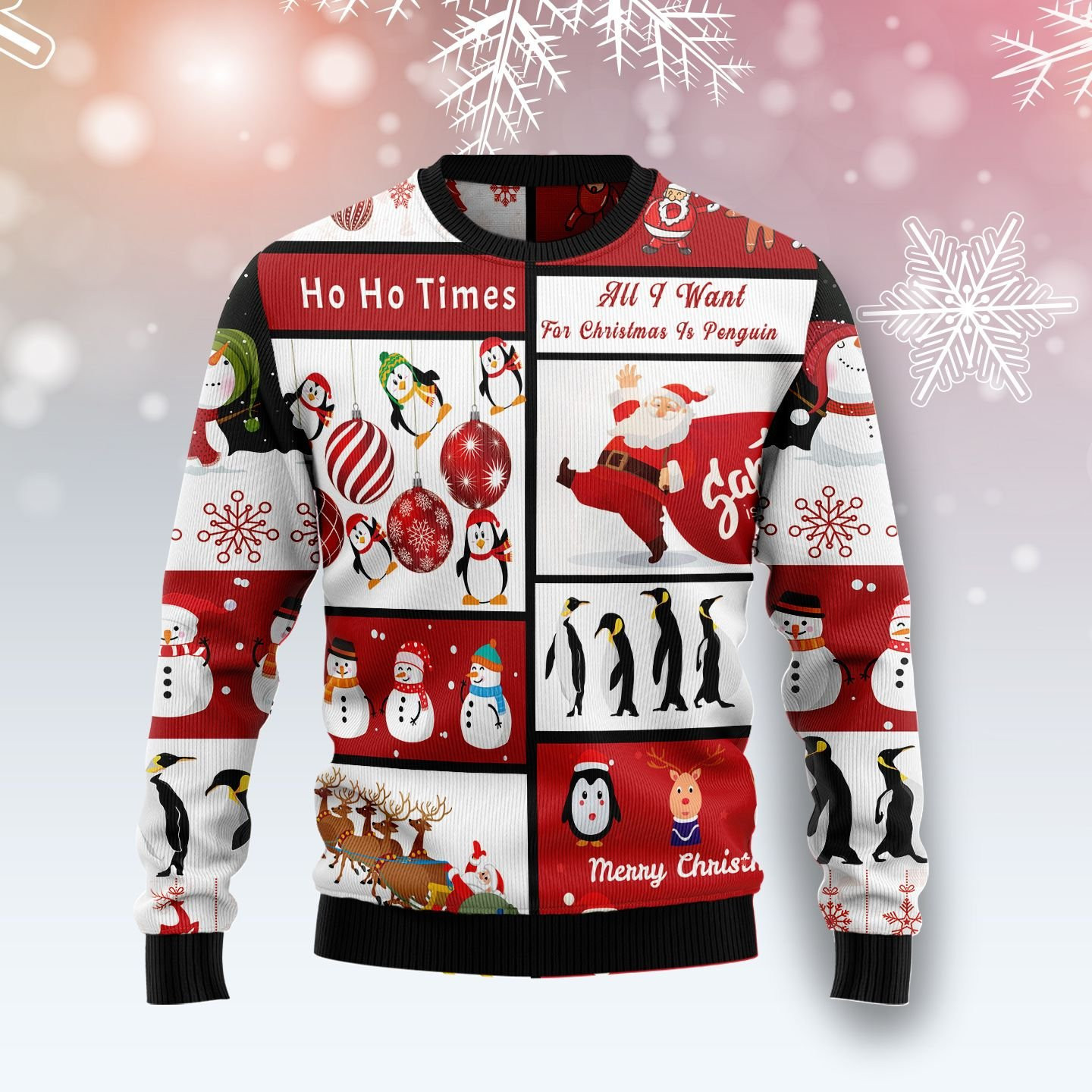 Cute Penguin Santa Claus Ugly Christmas Sweater Adult 3D Funny Matching for family