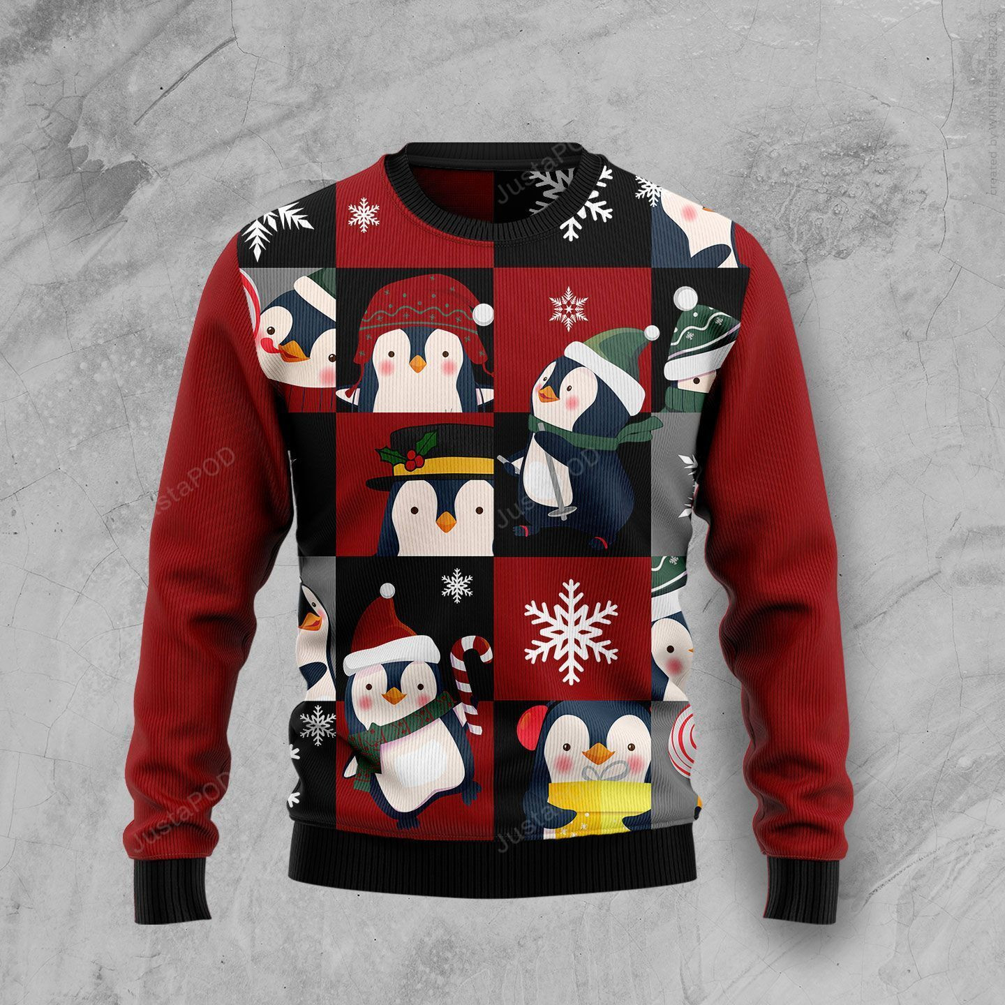 Cute Penguin With Christmas Ugly Christmas Sweater Adult 3D Funny Matching for family