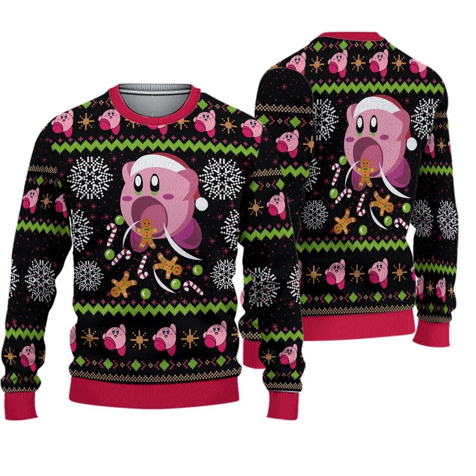 Cute Pink Hungry Kirby's Dream Land Ugly Christmas Sweater