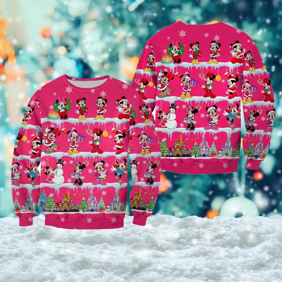 Cute Pink Mouse Ugly Christmas Sweater, Mouse Lady Xmas Sweater