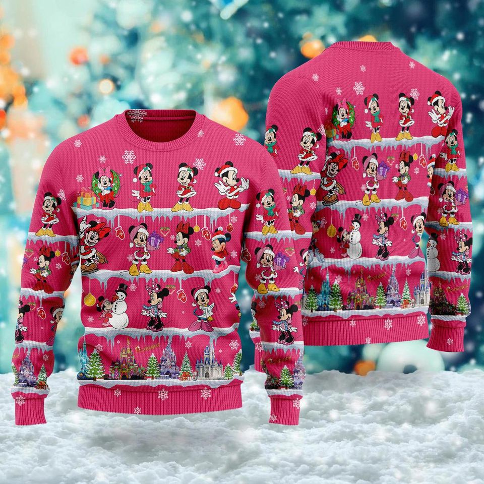 Cute Pink Mouse Ugly Christmas Sweater, Mouse Lady Xmas Sweatshirt