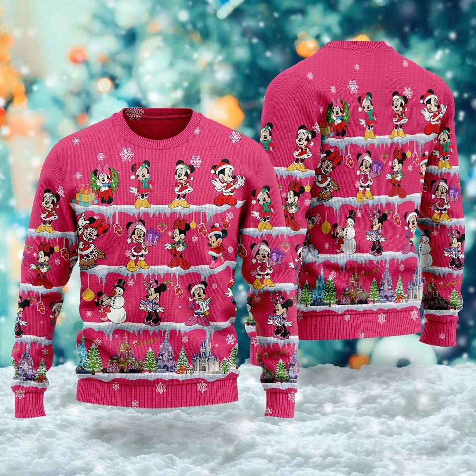 Cute Pink Mouse Ugly Sweatshirt, Mouse Lady Xmas Ugly Sweatshirt, Christmas Gift