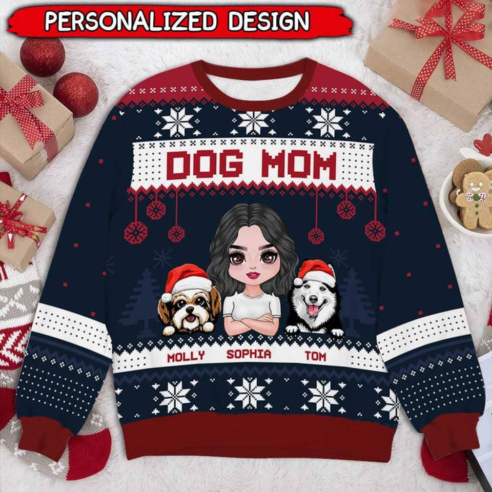 Cute Puppy Pet Dog Mom Personalized Christmas 3D Ugly Sweater