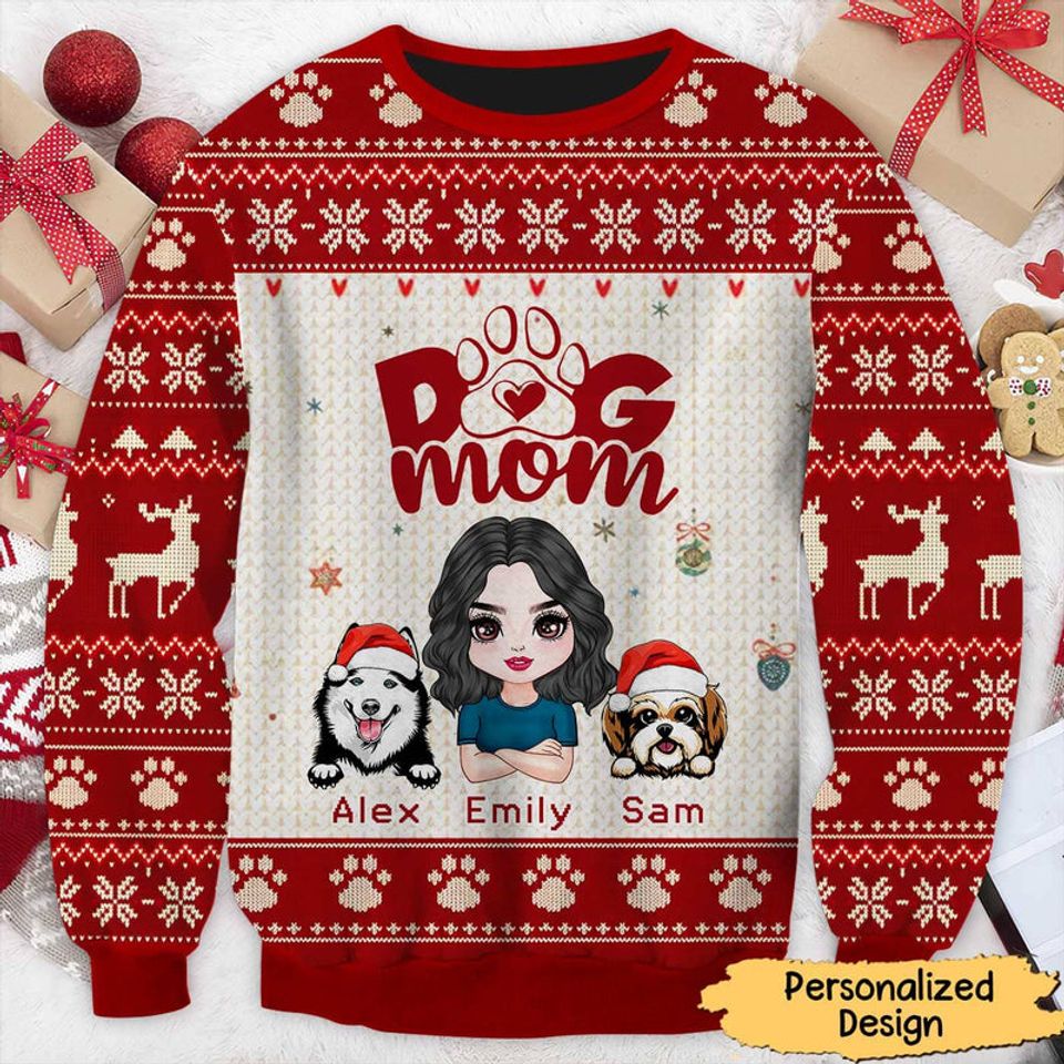 Cute Puppy Pet Dog Mom Personalized Christmas 3D Ugly Sweater