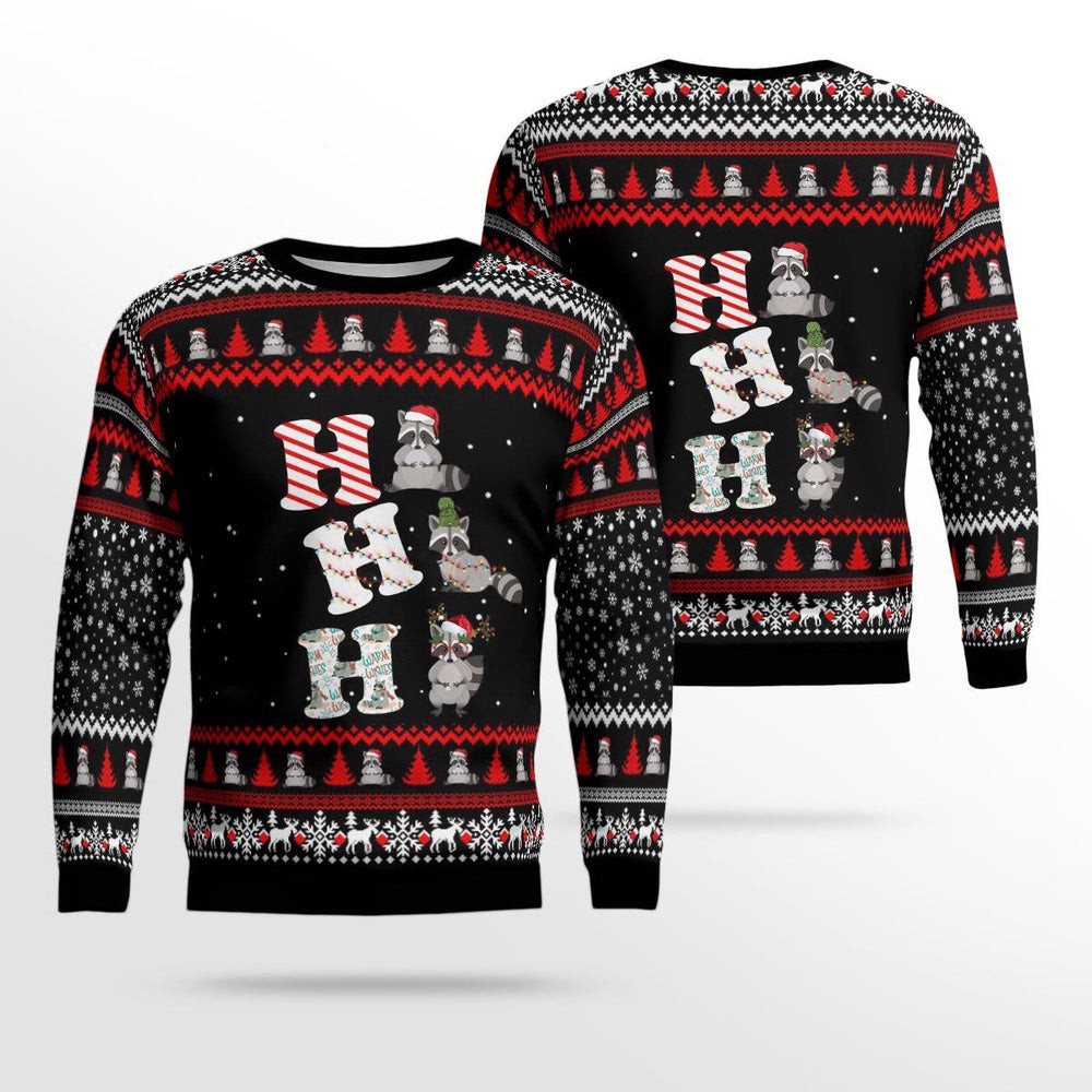 Cute Raccoon Santa Ho Ho Ho Christmas AOP Ugly Sweater Xmas Unisex Sweater Christmas Gifts For Men Women