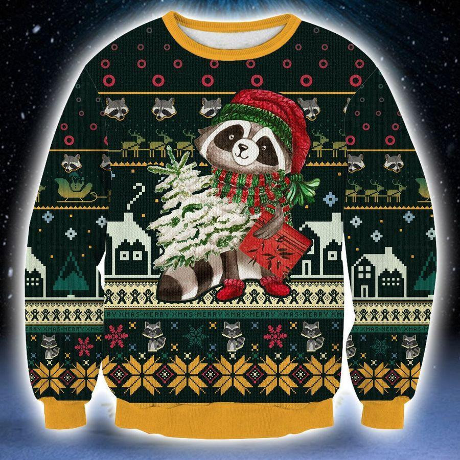 Cute Raccoon Ugly Christmas Sweater Adult 3D Funny Matching for family