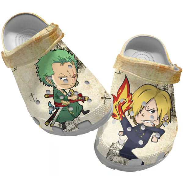 Cute Roronoa Zoro And Sanji One Piece Anime Crocs Crocband Clogs Shoes Comfortable For Men Women and Kids