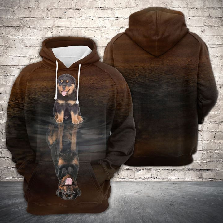 Cute Rottweiler Reflection 3D All Over Print Hoodie, Zip Hoodie