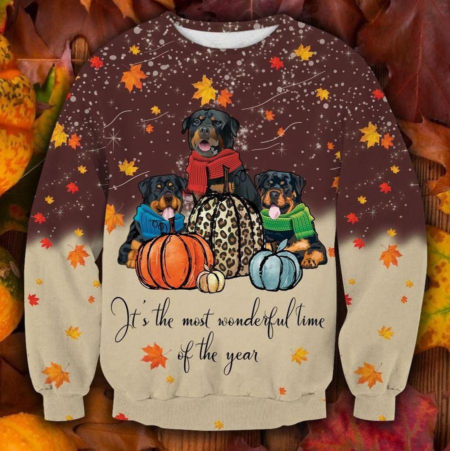 Cute Rottweiler Thanksgiving Ugly Christmas Sweater Adult 3D Funny Matching for family