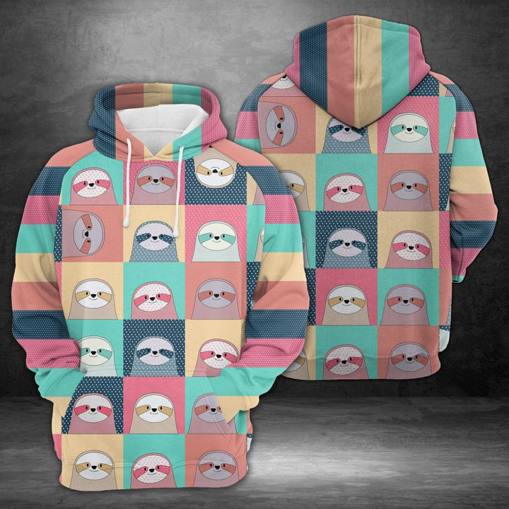 Cute Sloth Face 3D All Over Print Hoodie, Zip Hoodie