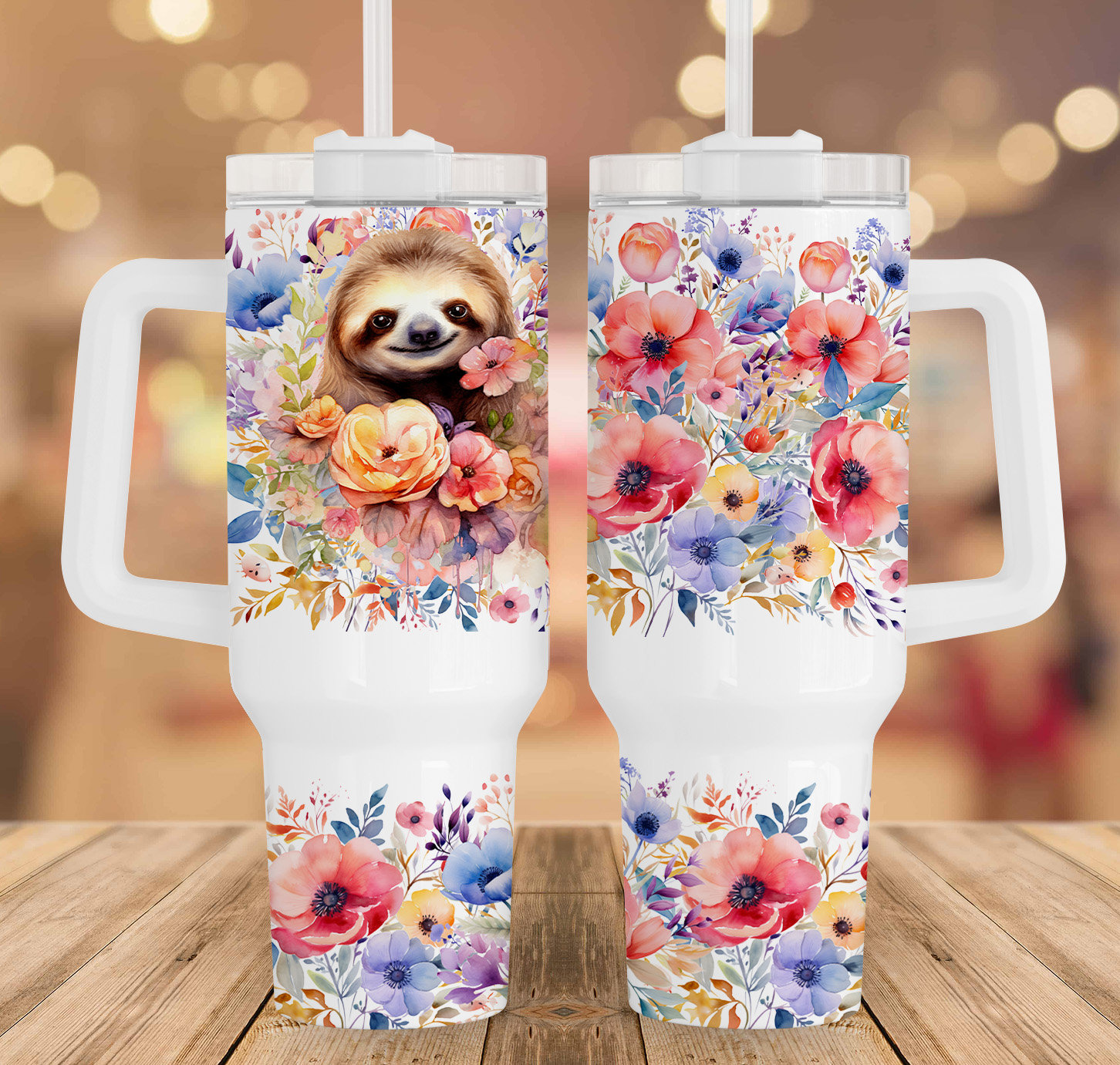 Cute Sloth Floral Custom Stanley Cup 40 oz 30 oz Tumbler With HandleTVC2301957