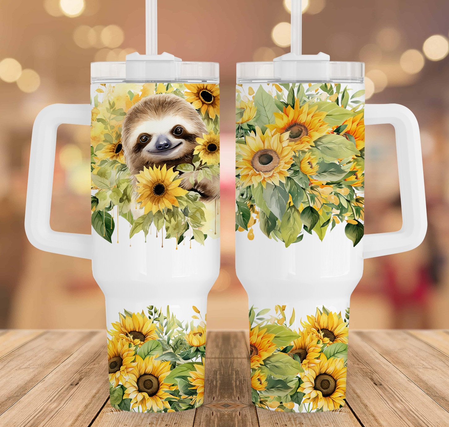 Cute Sloth Sunflowers Custom Stanley Cup 40 oz 30 oz Tumbler With HandleTVC2301959