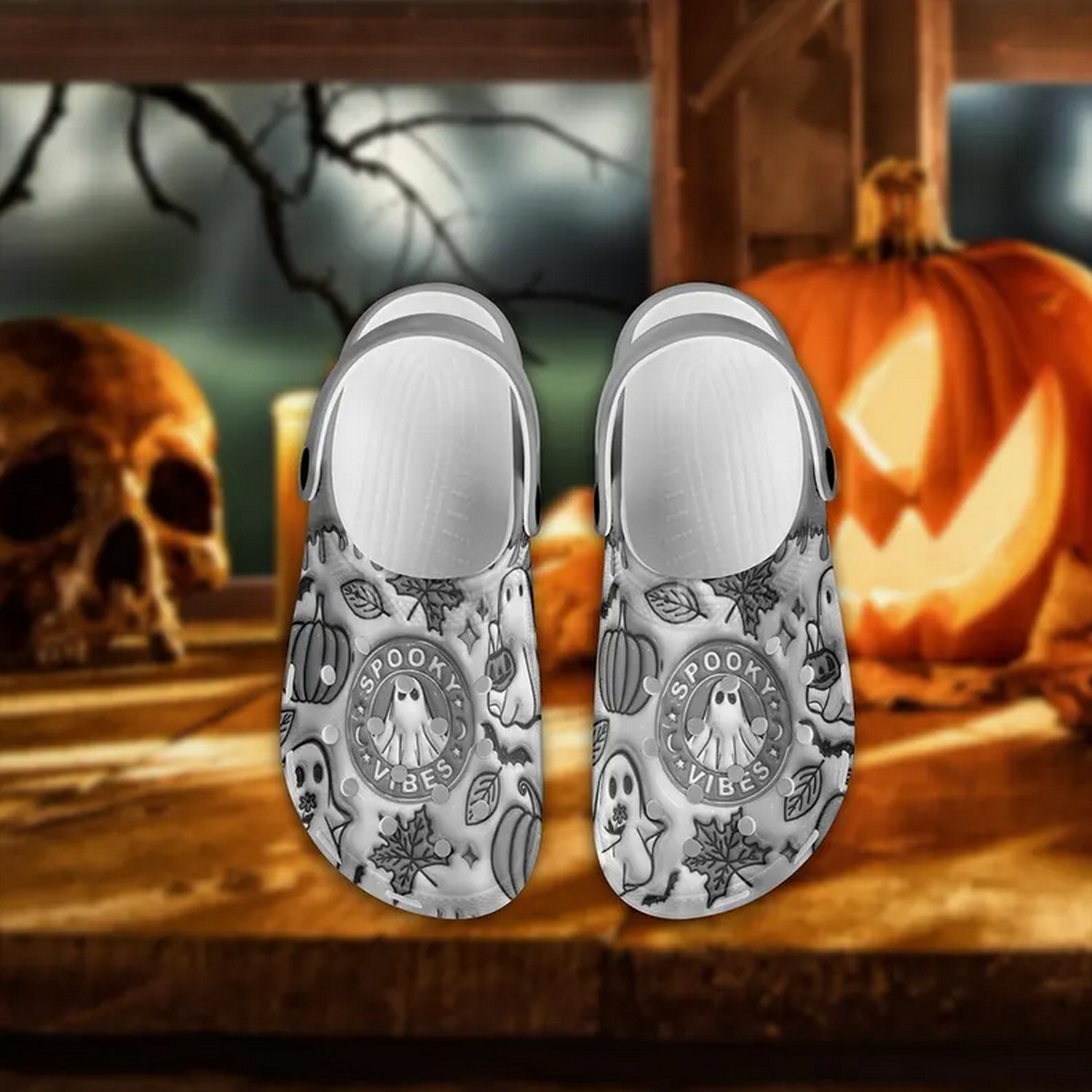Cute Spooky Vibes Happy Halloween Crocs Crocband Clogs Shoes Comfortable For Men Women and Kids