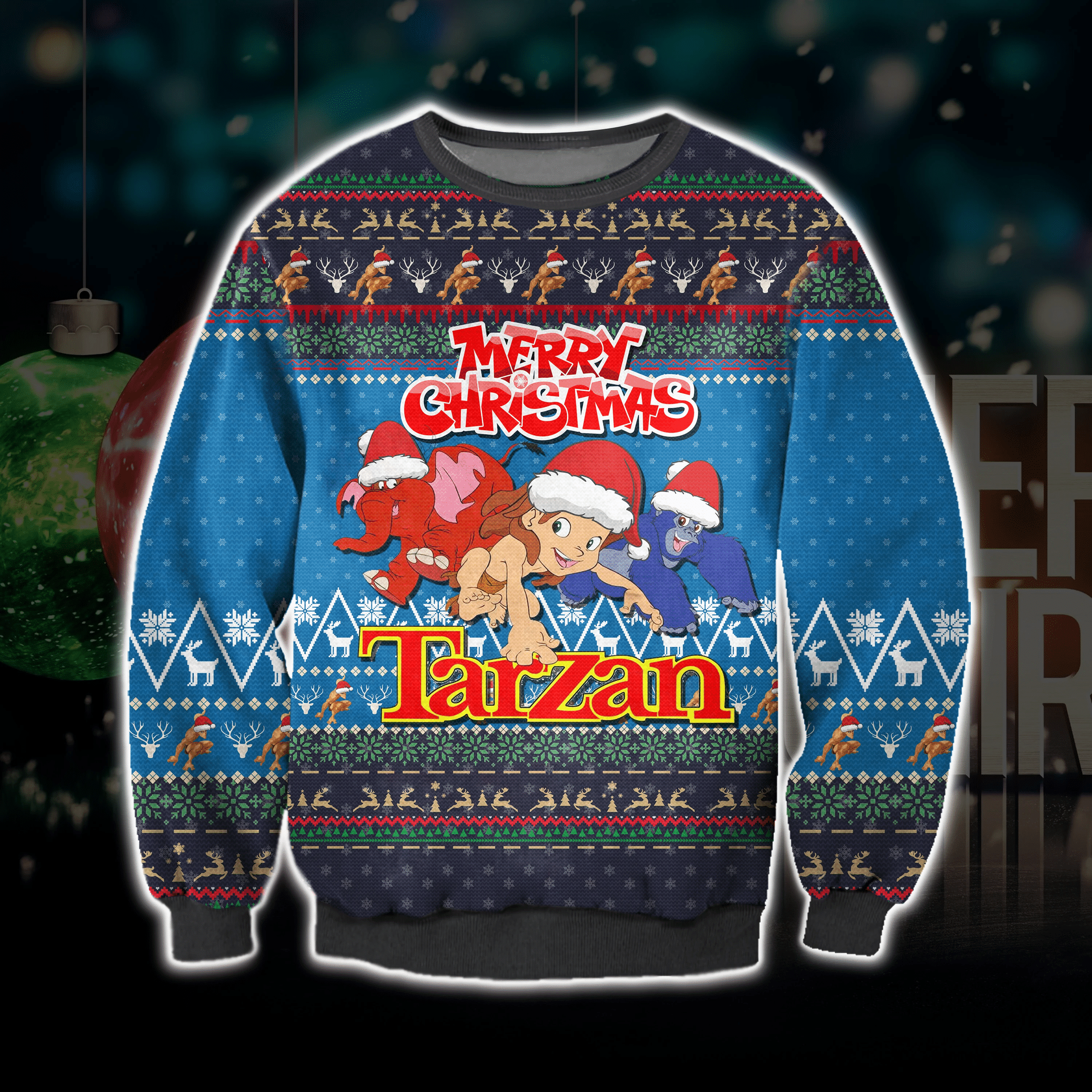 Cute Tarzan Ugly Christmas Sweater Adult 3D Funny Matching for family