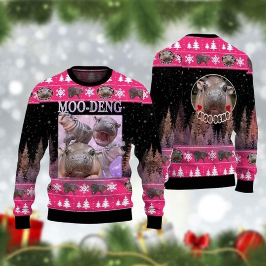 Cute Thai Baby Hippo Moo Deng Meme Ugly Christmas Sweater, Moo Deng Bouncy Pig In Thailand Sweater, Khao Kheow Open Zoo Sweater - Image 6