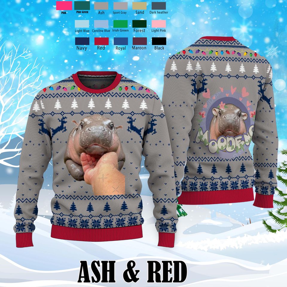 Cute Thai Baby Hippo Sweater,Moo Deng Bouncy Pig Ugly Sweater Shirt,Perfect Gift for Hippo and Animal Lovers Ugly Sweater - Image 3