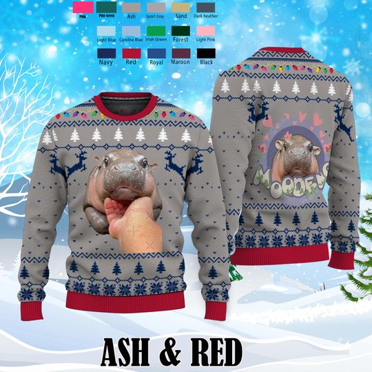 Cute Thai Baby Hippo Sweater,Moo Deng Bouncy Pig Ugly Sweater Shirt,Perfect Gift for Hippo and Animal Lovers Ugly Sweater - Image 10