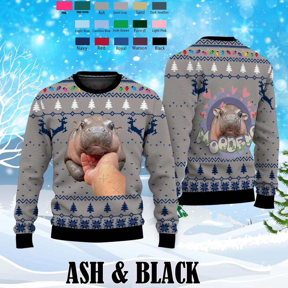 Cute Thai Baby Hippo Sweater,Moo Deng Bouncy Pig Ugly Sweater Shirt,Perfect Gift for Hippo and Animal Lovers Ugly Sweater - Image 4