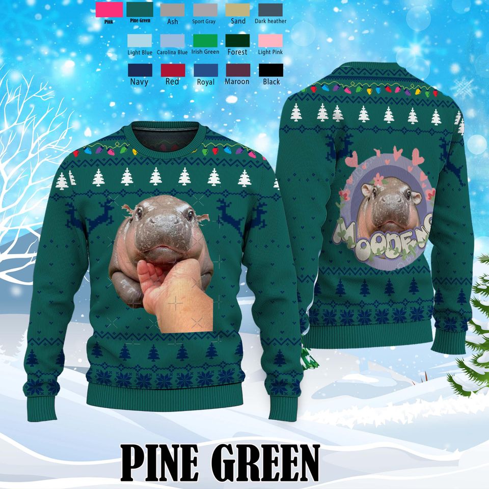 Cute Thai Baby Hippo Sweater,Moo Deng Bouncy Pig Ugly Sweater Shirt,Perfect Gift for Hippo and Animal Lovers Ugly Sweater