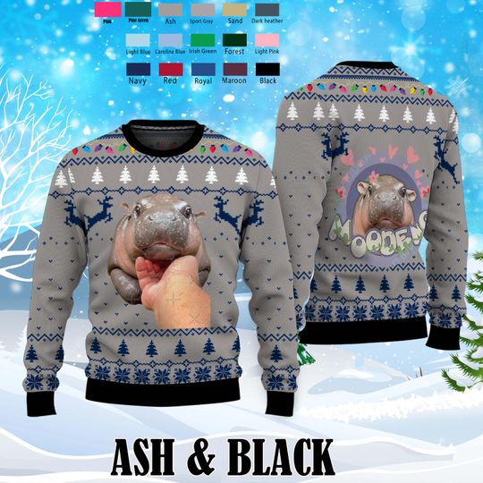 Cute Thai Baby Hippo Sweater,Moo Deng Bouncy Pig Ugly Sweater Shirt,Perfect Gift for Hippo and Animal Lovers Ugly Sweater - Image 11