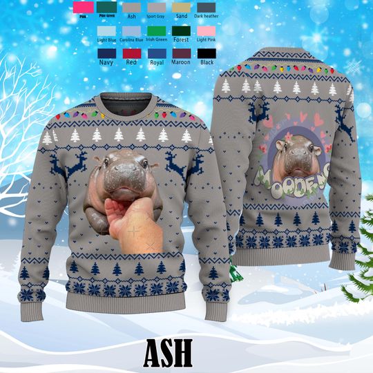 Cute Thai Baby Hippo Sweater,Moo Deng Bouncy Pig Ugly Sweater Shirt,Perfect Gift for Hippo and Animal Lovers Ugly Sweater - Image 12
