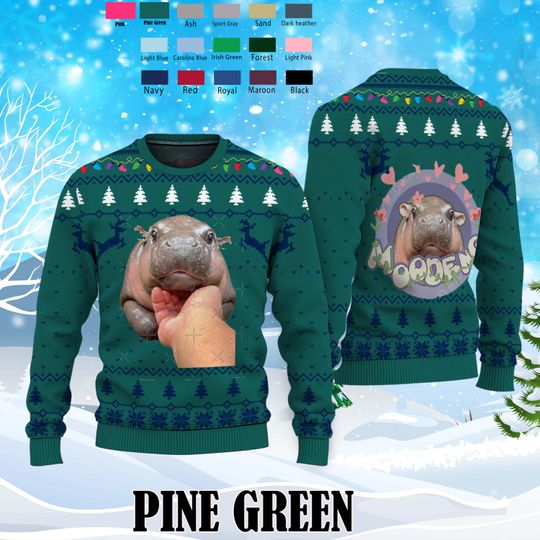 Cute Thai Baby Hippo Sweater,Moo Deng Bouncy Pig Ugly Sweater Shirt,Perfect Gift for Hippo and Animal Lovers Ugly Sweater - Image 8