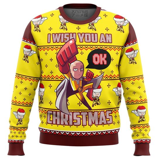 Cute Xmas Ugly Sweater One Punch Saitama Ok Ugly Christmas Sweater - Image 3