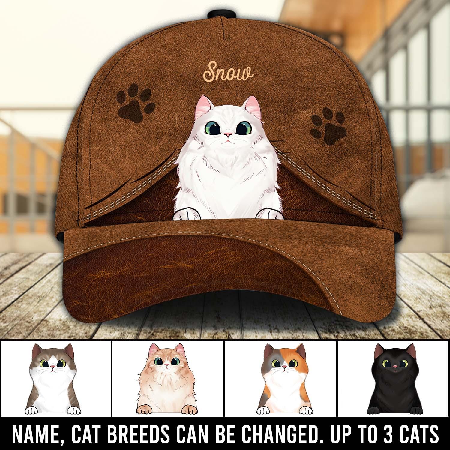 Cutie Cat Brown Personalized Cap, Personalized Gift for Cat Lovers, Cat Mom, Cat Dad Trucker Hats Custom Hats Gifts For Men & Women