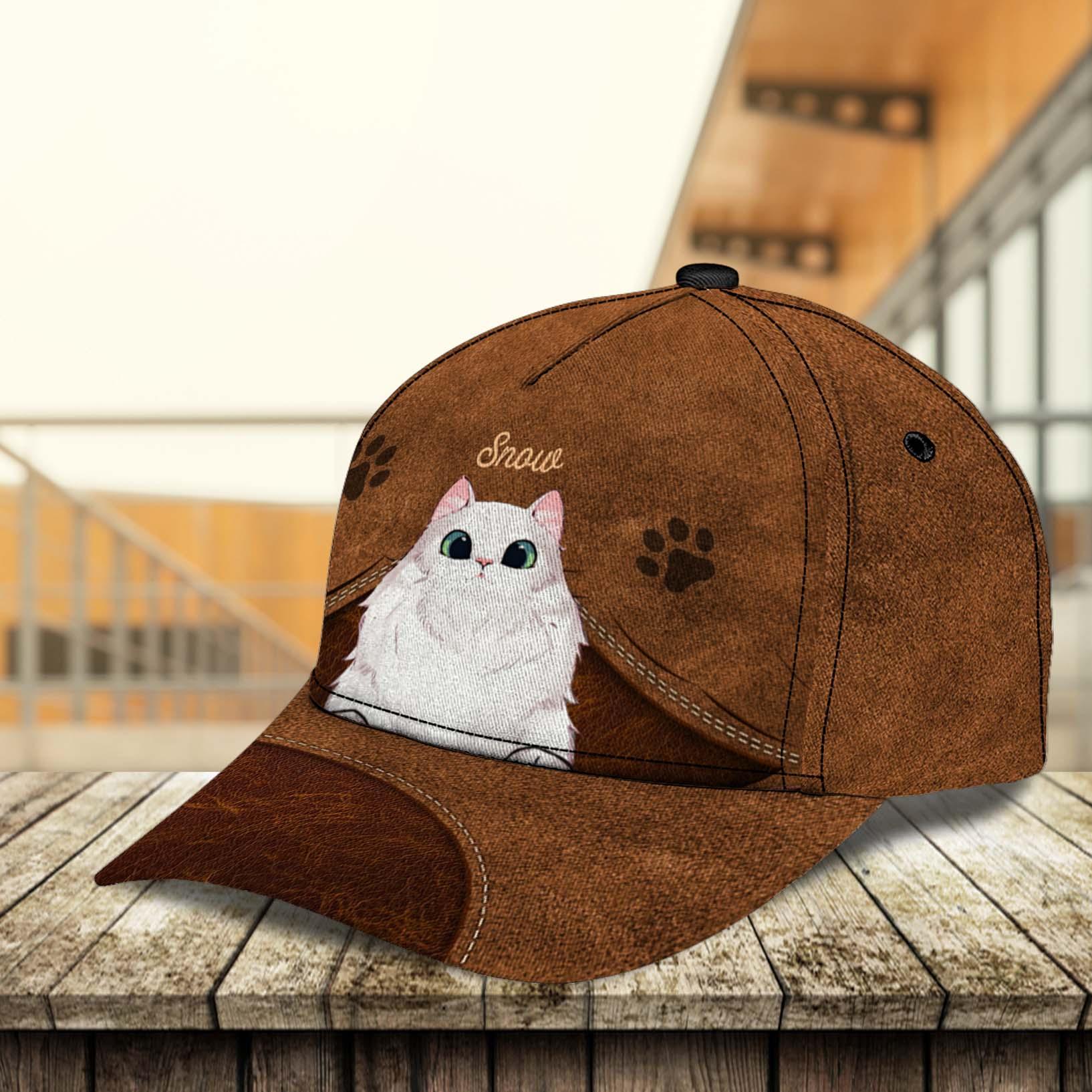 Cutie Cat Brown Personalized Cap, Personalized Gift for Cat Lovers, Cat Mom, Cat Dad Trucker Hats Custom Hats Gifts For Men & Women