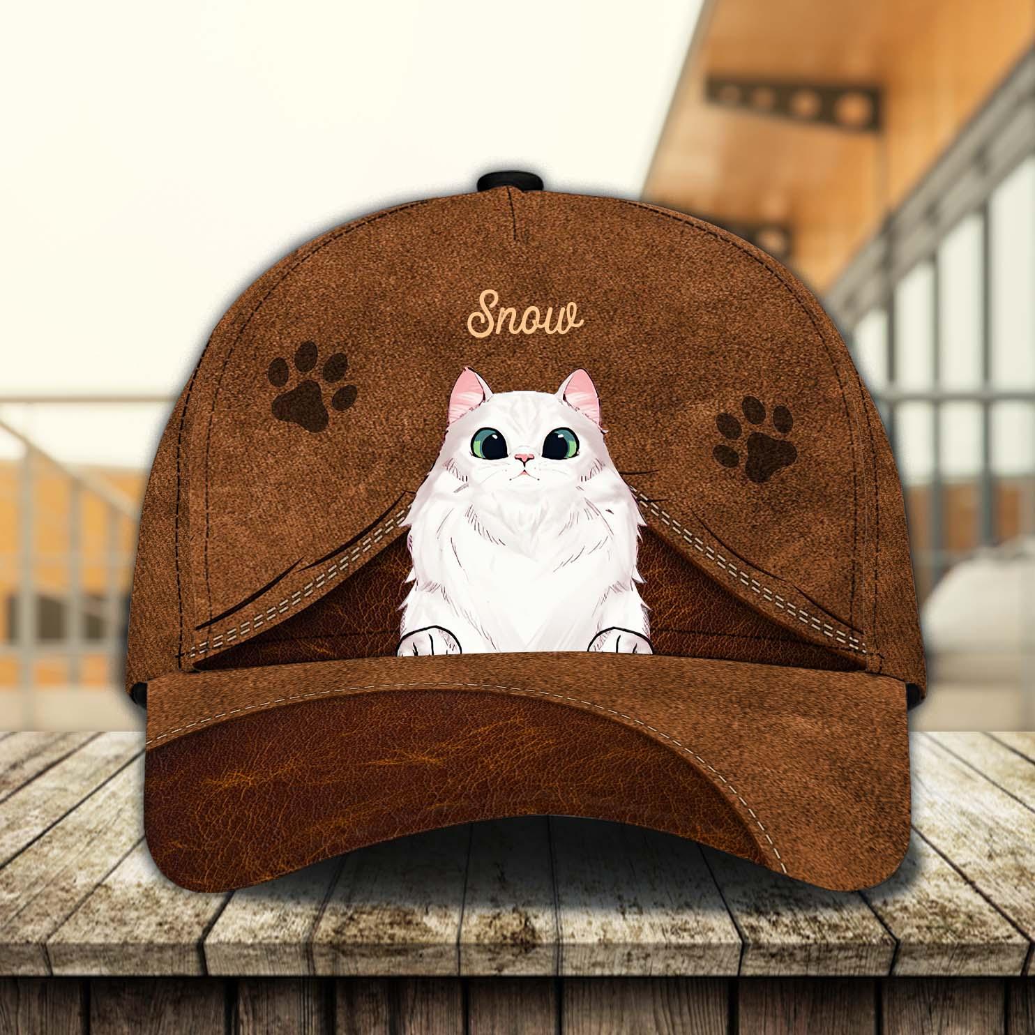 Cutie Cat Brown Personalized Cap, Personalized Gift for Cat Lovers, Cat Mom, Cat Dad Trucker Hats Custom Hats Gifts For Men & Women