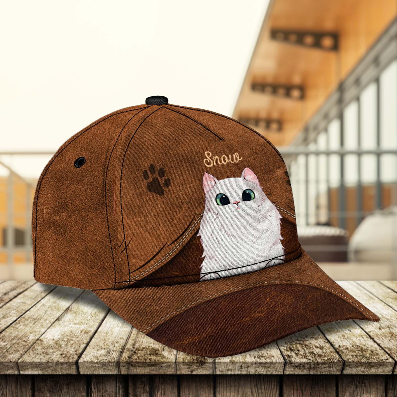 Cutie Cat Brown Personalized Cap, Personalized Gift for Cat Lovers, Cat Mom, Cat Dad Trucker Hats Custom Hats Gifts For Men & Women