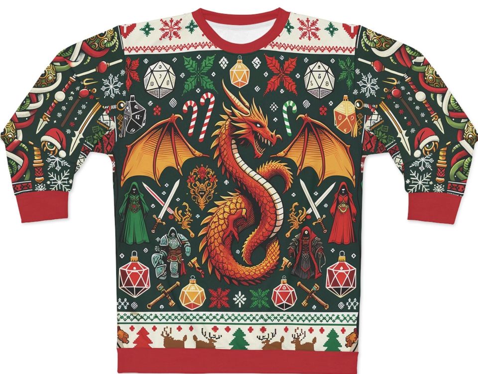 D&D Ugly Christmas Critmas Sweater, Holiday Dragon Sweatshirts