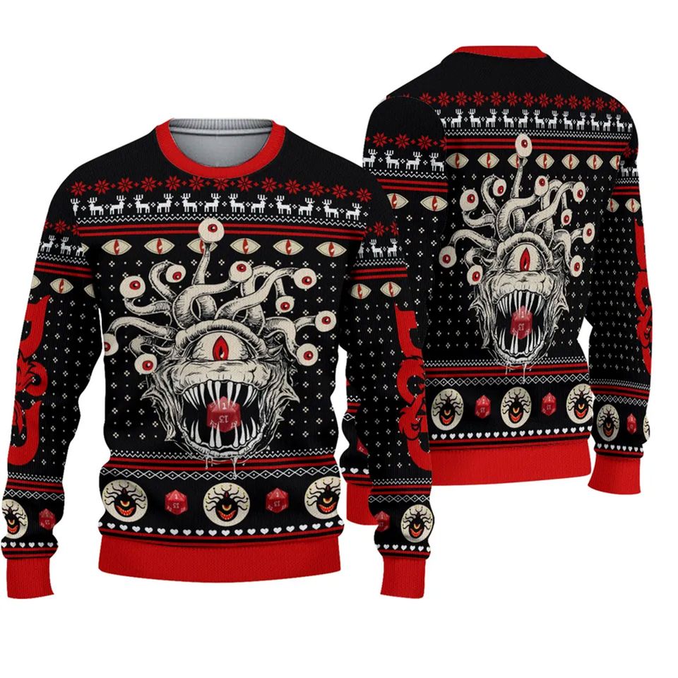 D20 Dungeons & Dragons Monster Ugly Knitted Christmas 3D Sweater