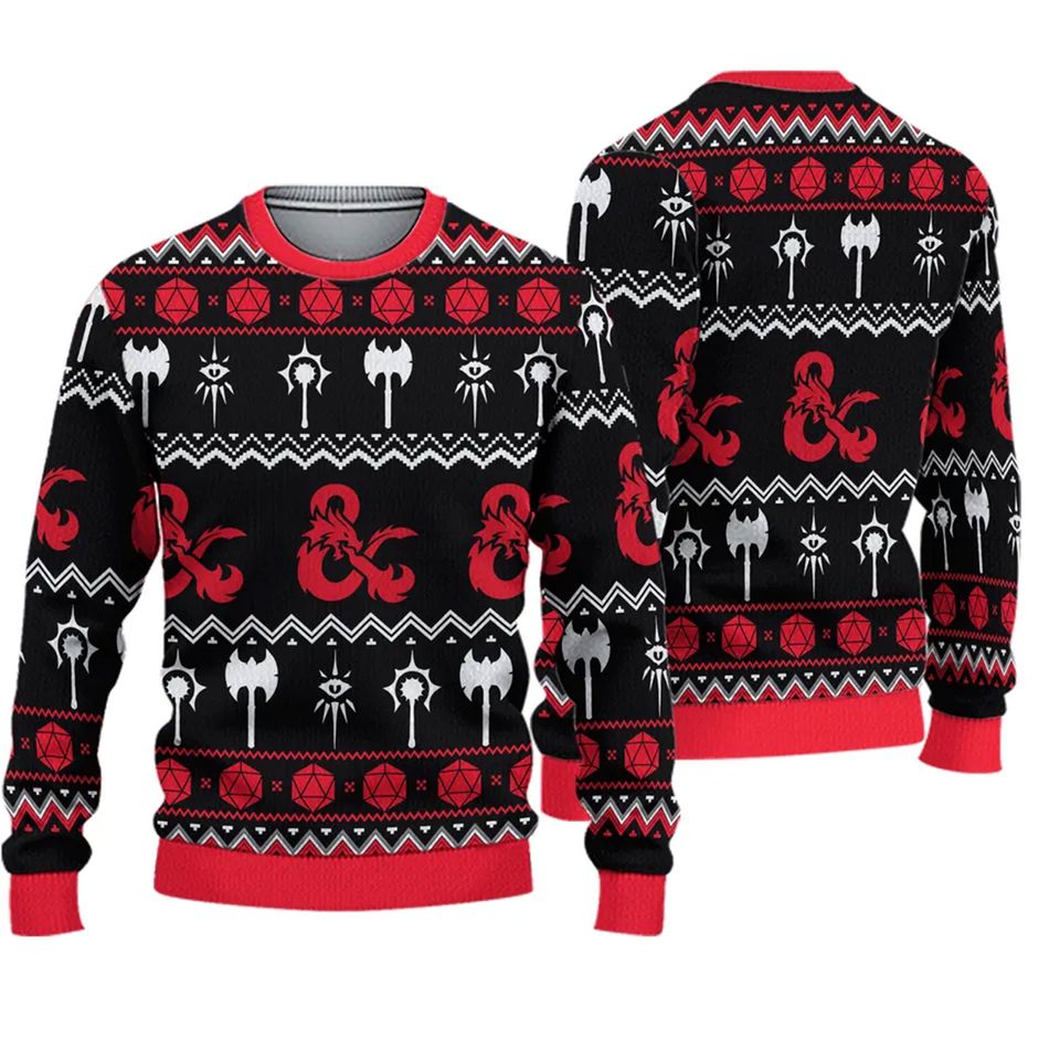 D20 Dungeons & Dragons Ugly Knitted Christmas 3D Sweater