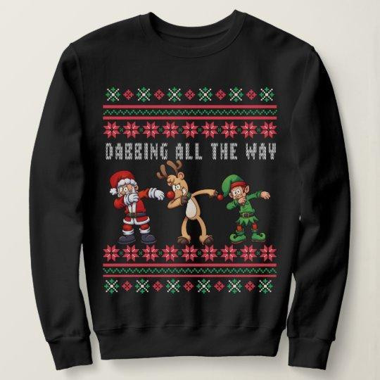 Dabbing All The Way Ugly Christmas Sweater Adult 3D Funny Matching for family
