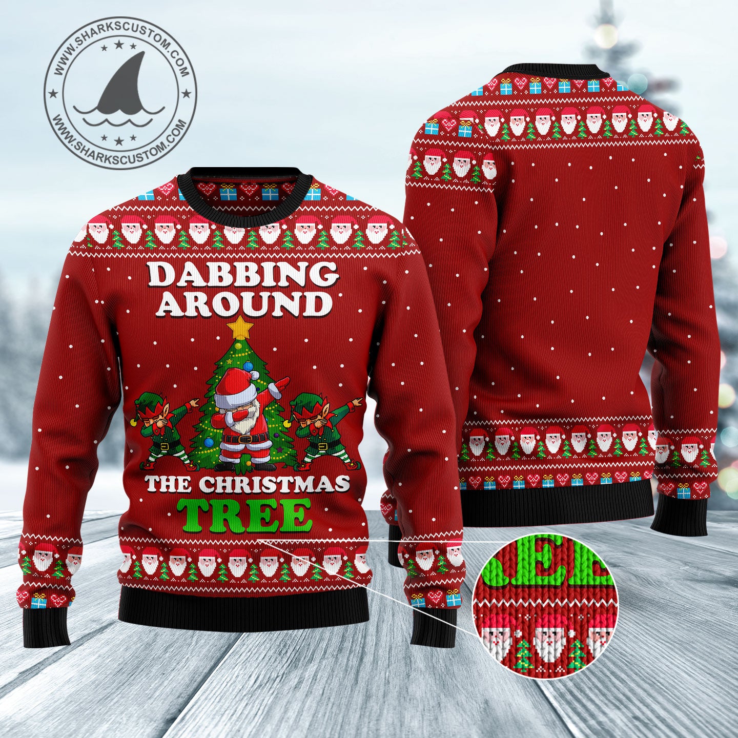 Dabbing Around The Christmas Tree Santa Claus And Goblin Ugly Christmas Sweater - Image 3