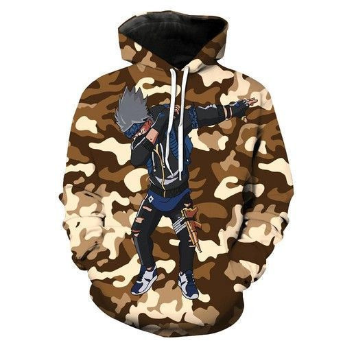 Dabbing Kakashi Khaki Naruto Camouflage 3D All Over Print Hoodie, Zip Hoodie