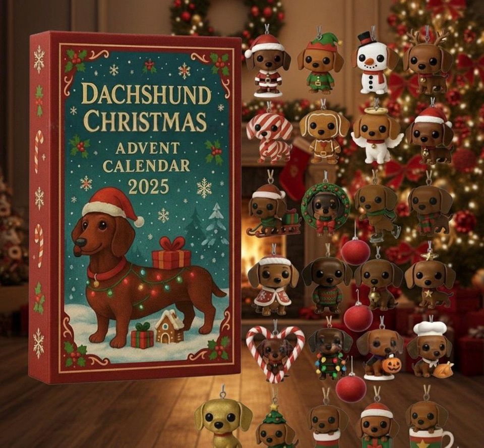 Dachshund Advent Calendar 2025, 24 Day Christmas Countdown, Wiener Dog Hanging Ornaments